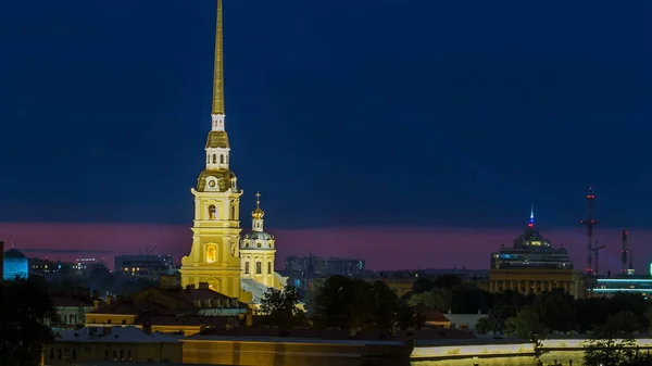 Верхний Вид Петропавловскую Крепость Ночью Крыши Оригинальная Цитадель Санкт Петербурга — стоковое фото