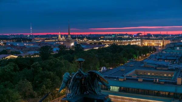 Нічний Погляд Історичного Центру Від Колонади Timelapse Ісаакіївський Собор Адміралтейство — стокове фото