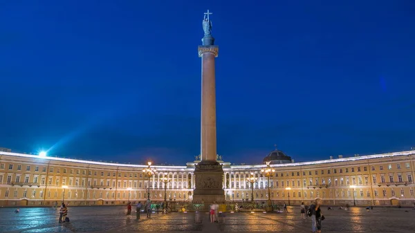 Palast Quadrat Nacht Lichter Blick Auf Alexander Säule Zeitraffer Petersburg — Stockfoto
