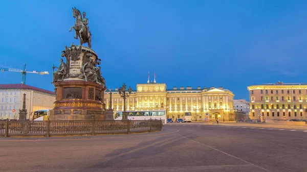 Vue Palais Mariinsky Monument Nikolaï Ier Place Isaac Jour Nuit — Photo