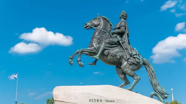 Monument Russian Emperor Peter Great Known Bronze Horseman Timelapse Saint — Stock Photo, Image