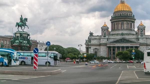 Cathédrale Saint Isaac Monument Empereur Nicolas Ier Timelapse Saint Pétersbourg — Photo