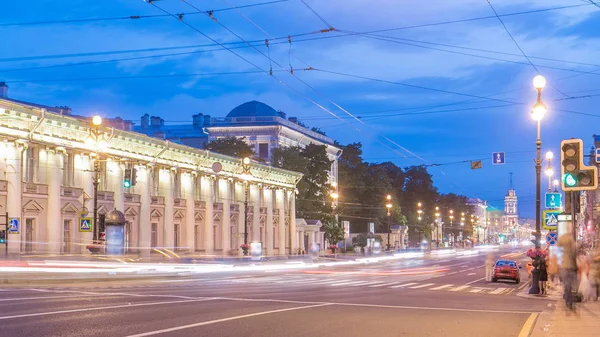 Movimiento Noche Nevskiy Prospekt Sankt Peterburg Timelapse Tráfico Carretera —  Fotos de Stock