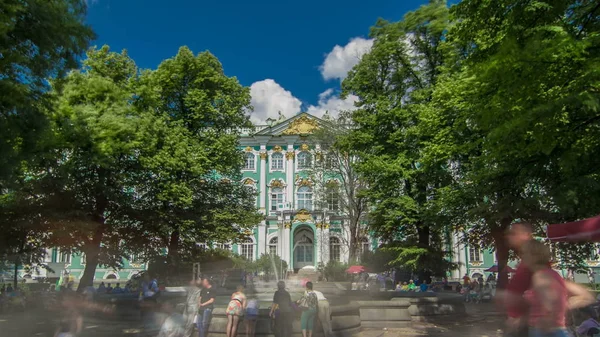 Fontein Voor Westelijke Gevel Van Het Winterpaleis Timelapse Hyperlapse Gebouwd — Stockfoto