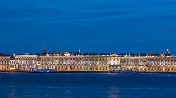 Embankment Palace Het Winterpaleis Timelapse Juni Nacht Petersburg Rusland Uitzicht — Stockfoto