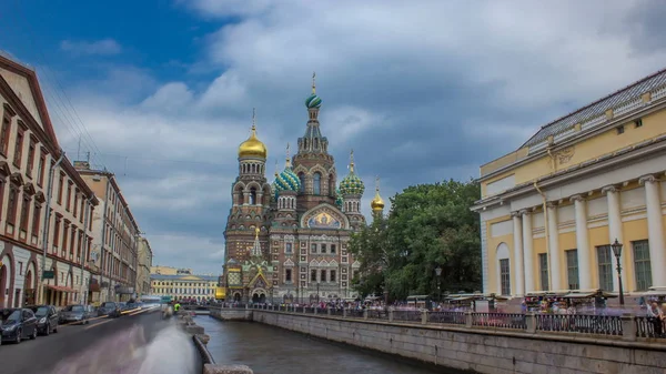 Église Sauveur Sur Sang Versé Avec Canal Griboïedov Hyperlapsus Timelapse — Photo