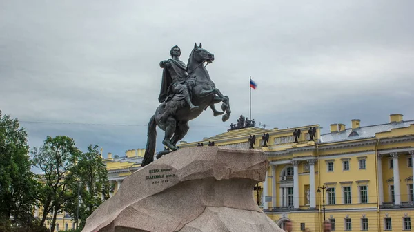 Monument Ryske Tsaren Peter Den Store Känd Som Bronsryttaren Timelapse — Stockfoto