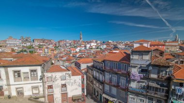 Eski kasaba Porto timelapse Centro Portekizce de Fotografia evlerden belediye binasının bina, Portekiz 4 k ile panoramik genel bakış