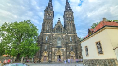 Neo-Gothic Saint Peter and Paul Cathedral timelapse hyperlapse in Vysehrad fortress, Prague. In 2003 the church was elevated to basilica by Pope John Paul II. clipart
