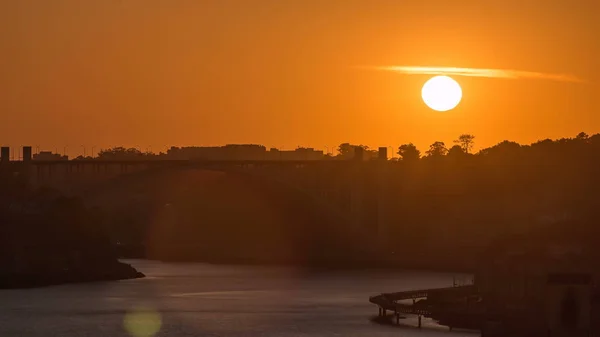 Sonnenuntergang Der Altstadt Porto Fluss Duoro Mit Hafen Transport Von — Stockfoto