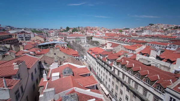 Praça Rossio Centro Lisboa Com Monumento Rei Pedro Santa Justa — Fotografia de Stock