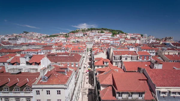 Vista Elevador Santa Justa Para Parte Antiga Lisboa Com Castelo — Fotografia de Stock