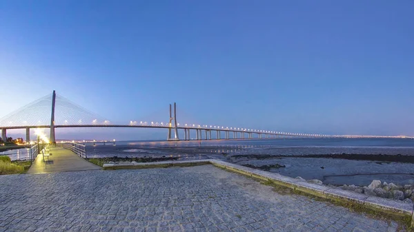 Vasco Gama Bridge Tagus River Largest Bridge All Europe Timelapse — Stock Photo, Image