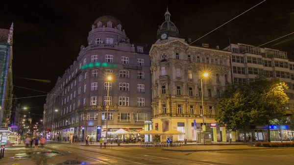 Plaza Wenceslao Praga Por Noche Lapso Temporal Hiperlapso Hora Del — Foto de Stock