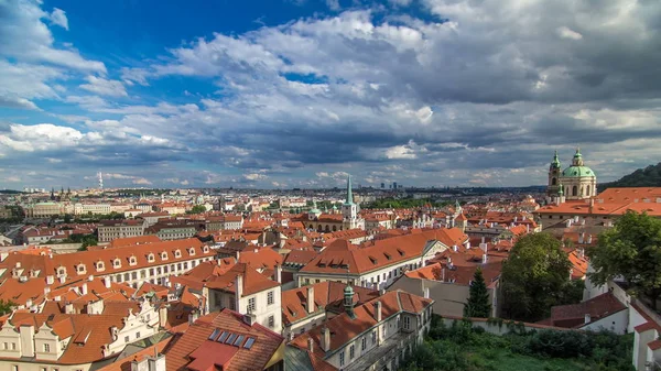 Panorama Prague Old Town Red Roofs Timelapse Famous Charles Bridge — Stock Photo, Image