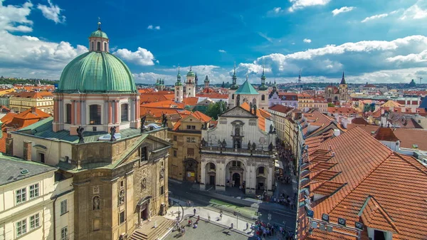 Kyrkan Franciskus Assisi Och Salvator Kyrkan Prag Timelapse Ovanifrån Från — Stockfoto