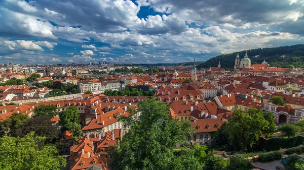 Panorama Starého Města Pražského Červených Střech Timelapse Karlův Most Řeku — Stock fotografie