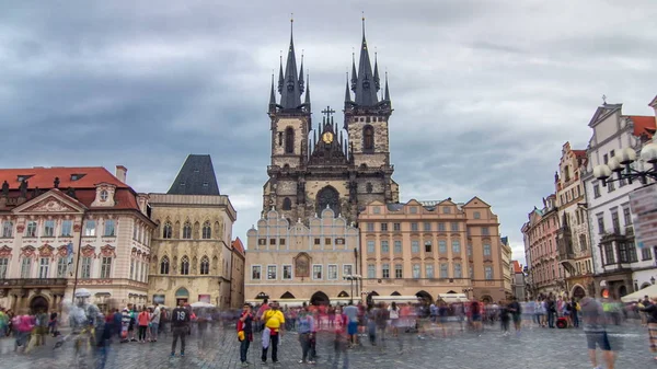 Place Vieille Ville Prague Hyperlapse Timelapse Tyn Cathédrale Vierge Marie — Photo