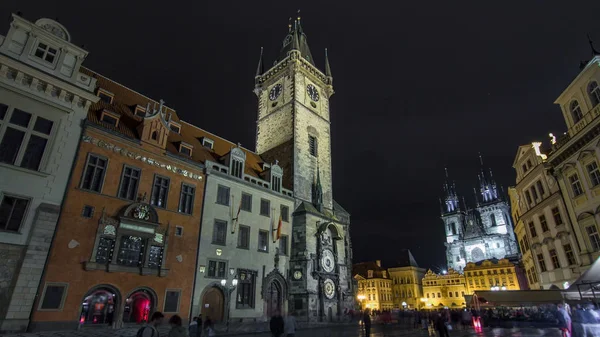 Die Nächtliche Illumination Des Alten Rathauses Zeitraffer Jahrhundert Des Stadtplatzes — Stockfoto