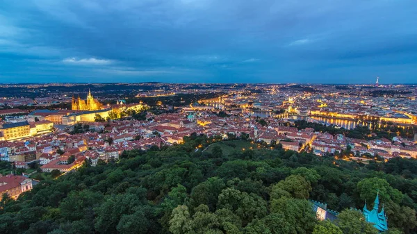 Wonderful Day Night Transition Timelapse View City Prague Petrin Observation — Stock Photo, Image