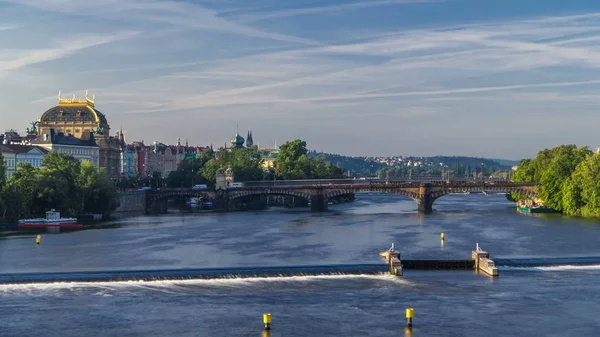 Vltava River Timelapse District Strelecky Ostrov Bridge Legions Most Legii — Stock Photo, Image