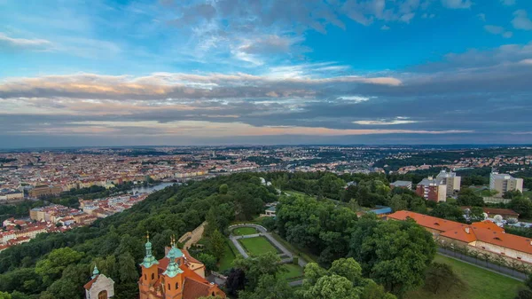 Timelapse Znakomity Widok City Praga Petrin Obserwacji Wieża Republika Czeska — Zdjęcie stockowe