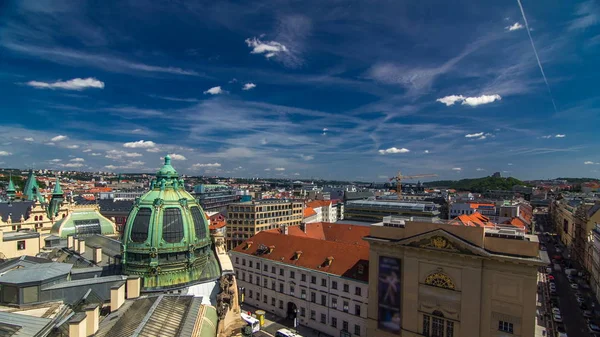 Pohled Shora Výšky Prašná Brána Praze Timelapse Náměstí Republiky Obecní — Stock fotografie