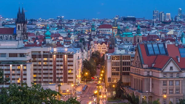 Prague Transition Jour Nuit Timelapse Toits Fantastiques Vieille Ville Pendant — Photo