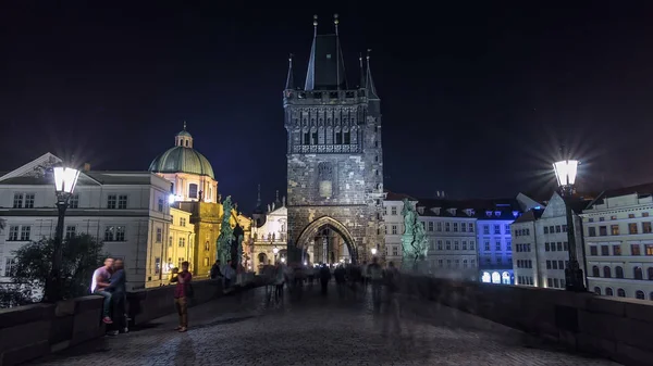 Magnificent Gothic structure called Stare Mesto Tower timelapse hyperlapse, was built in 14th century, fitting ornament to the new Charles Bridge (Karluv Most). Prague, Czech Republic