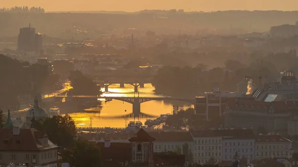 Çekici Sabah Görünümü Prag Köprü Eski Şehir Timelapse Çek Cumhuriyeti — Stok fotoğraf
