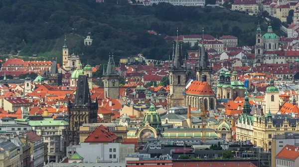 Panoramatický Pohled Prahy Timelapse Horního Města Vítkov Memorial Česká Republika — Stock fotografie