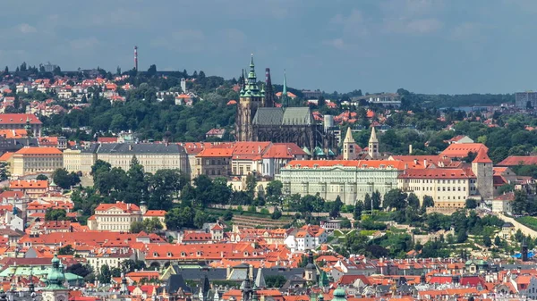 Panoramatický Pohled Prahy Timelapse Horního Města Vítkov Memorial Česká Republika — Stock fotografie