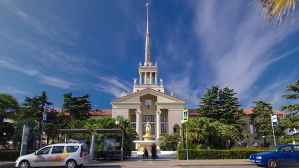 Goddess Navigation Fountain Front Passenger Terminal Timelapse Hyperlapse Commercial Sea — Stock Photo, Image