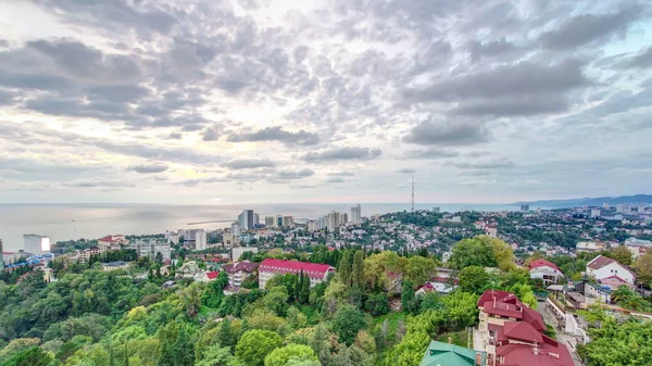 Panoramautsikt Över Sochi City Timelapse Dag Till Natt Övergång Resort — Stockfoto