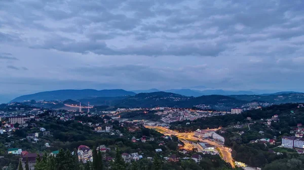 Panoramablick Auf Sotschi Stadt Zeitraffer Tag Nacht Übergang Resort Der — Stockfoto