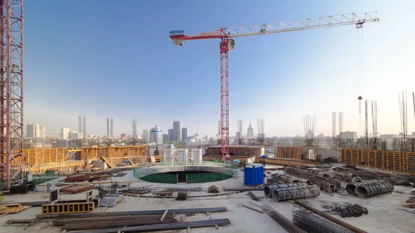 Canteiro Obras Qual Construir Edifícios Altos Timelapse Hyperlapse Panorama Moscou — Fotografia de Stock