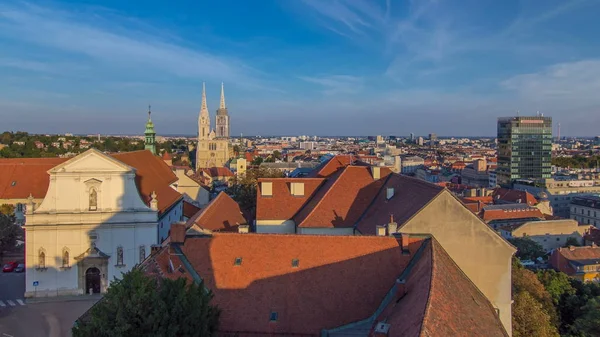 Kaptol Katholieke Kathedraal Timelapse Centrum Van Zagreb Croatia Top Uitzicht — Stockfoto