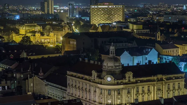 Cidade Velha Zagreb Noite Timelapse Zagreb Croácia Vista Panorâmica Superior — Fotografia de Stock
