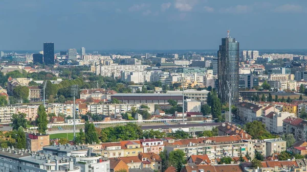 Panorama Centro Cidade Timelapse Zagreb Croácia Com Edifícios Modernos Históricos — Fotografia de Stock