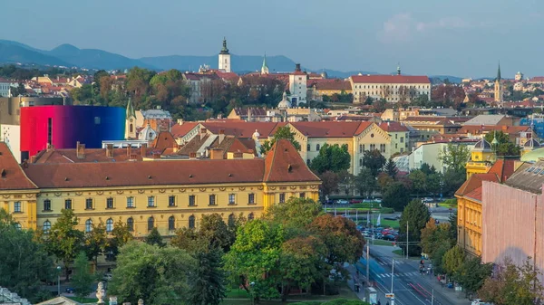 Panorama Van Stad Centrum Timelapse Schieten Uit Bovenkant Van Wolkenkrabber — Stockfoto