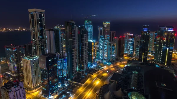 West Bay Környékének Látképe Doha Timelapse Ban Katarban Világított Modern — Stock Fotó