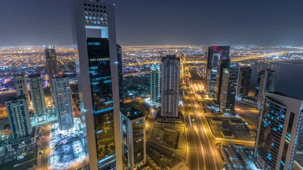 Skyline West Bay Området Från Toppen Doha Timelapse Qatar Belysta — Stockfoto