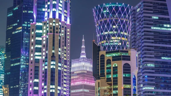 Horizonte Doha Noite Com Céu Estrelado Visto Park Timelapse Qatar — Fotografia de Stock