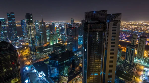 West Bay Környékének Látképe Doha Timelapse Ban Katarban Megvilágított Modern — Stock Fotó