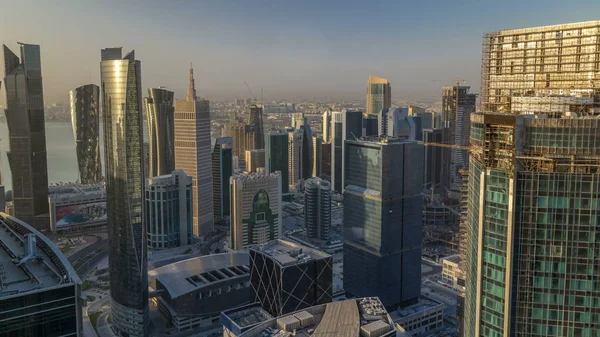 Skyline West Bay Doha City Center Sunrise Timelapse Qatar Rascacielos — Foto de Stock