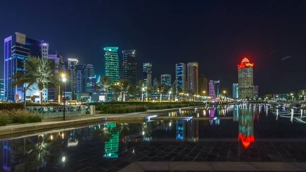Skyline Doha Night Starry Sky Seen Park Timelapse Hyperlapse Qatar — Stock Photo, Image