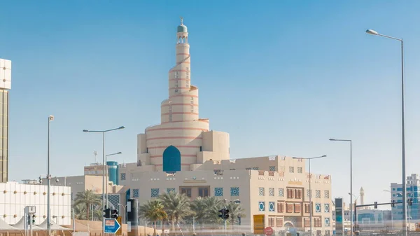 Qatar Islamic Cultural Centre Timelapse Doha Qatar Middle East Traffic — Stock Photo, Image