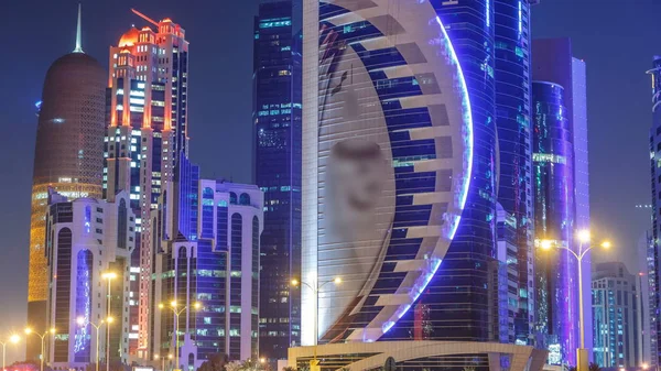 Doha Qatar Circa Jan 2018 Horizonte Doha Noite Com Céu — Fotografia de Stock