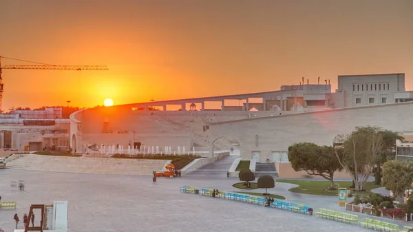 Amfitheater Katara Cultureel Dorp Met Zonsondergang Timelapse Doha Qatar Bovenaanzicht — Stockfoto