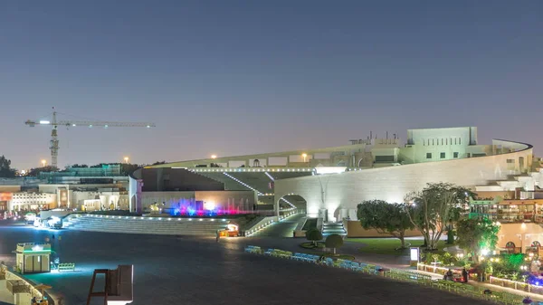 Megvilágított Amfiteátrum Katara Kulturális Faluban Naplemente Után Éjszaka Timelapse Doha — Stock Fotó